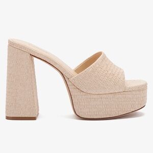 Larroude The Dolly Platform Mule in Natural Raffia